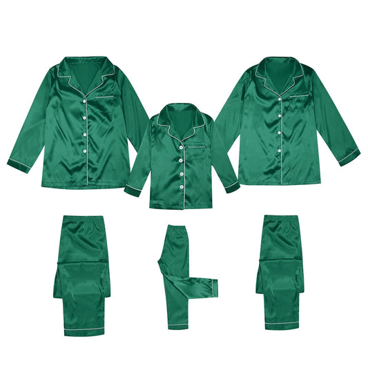 Lainuyoah Family Christmas Pajamas Matching Sets 2 Pcs Silk Satin Pjs Sets Button-Down Soft Loungewear Xmas Matching Sets Mom Green
