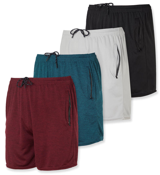 4 Pack: Mens 5 Inch Inseam Quick Dry Fit Running Shorts Zipper Pockets Drawstring Active Athletic Basketball Gym Workout Fitness Summer Training Sport Track Casual Tennis - Set 7 XL