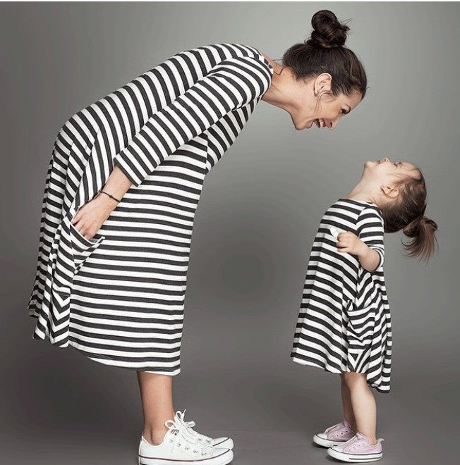 Striped Mother-Daughter Matching Family Outfits