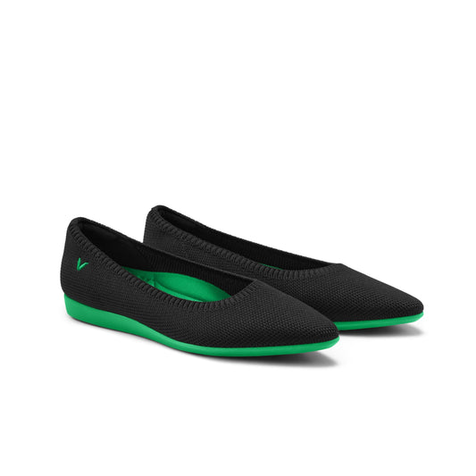 VIVAIA Aria Walker Lightweight Pointed-Ballet Flats for Women Slip On Washable Ballet Flats Shoes Comfortable Casual Black - Green