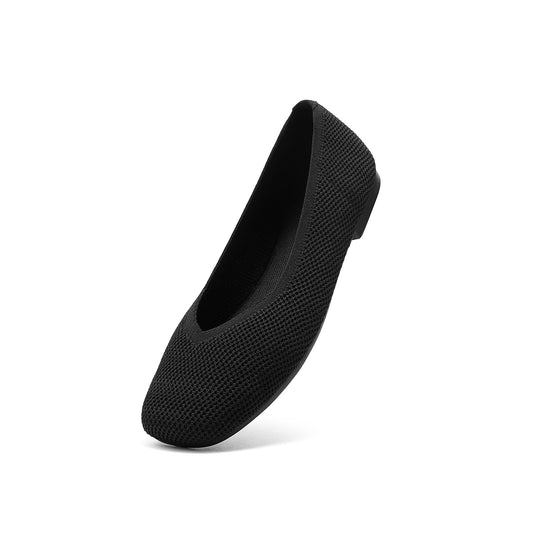 Arromic Wide Width Flats for Women Square Toe Ballet Flats Shoes Comfortable Slip On Knit Dressy Flats Black