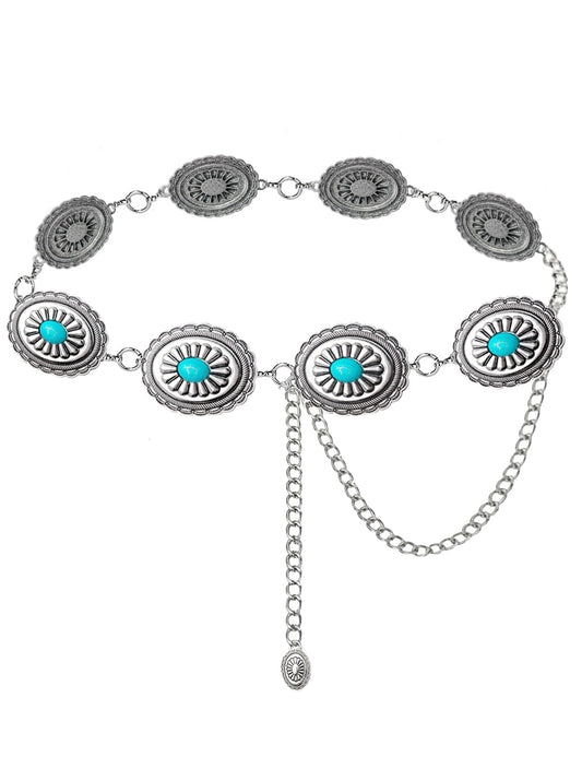 TOPACC Big Concho Belts for Women Western Silver Turquoise Belt Metal Cowgirl Chain Belts for Dresses Jeans Country Concert Outfit