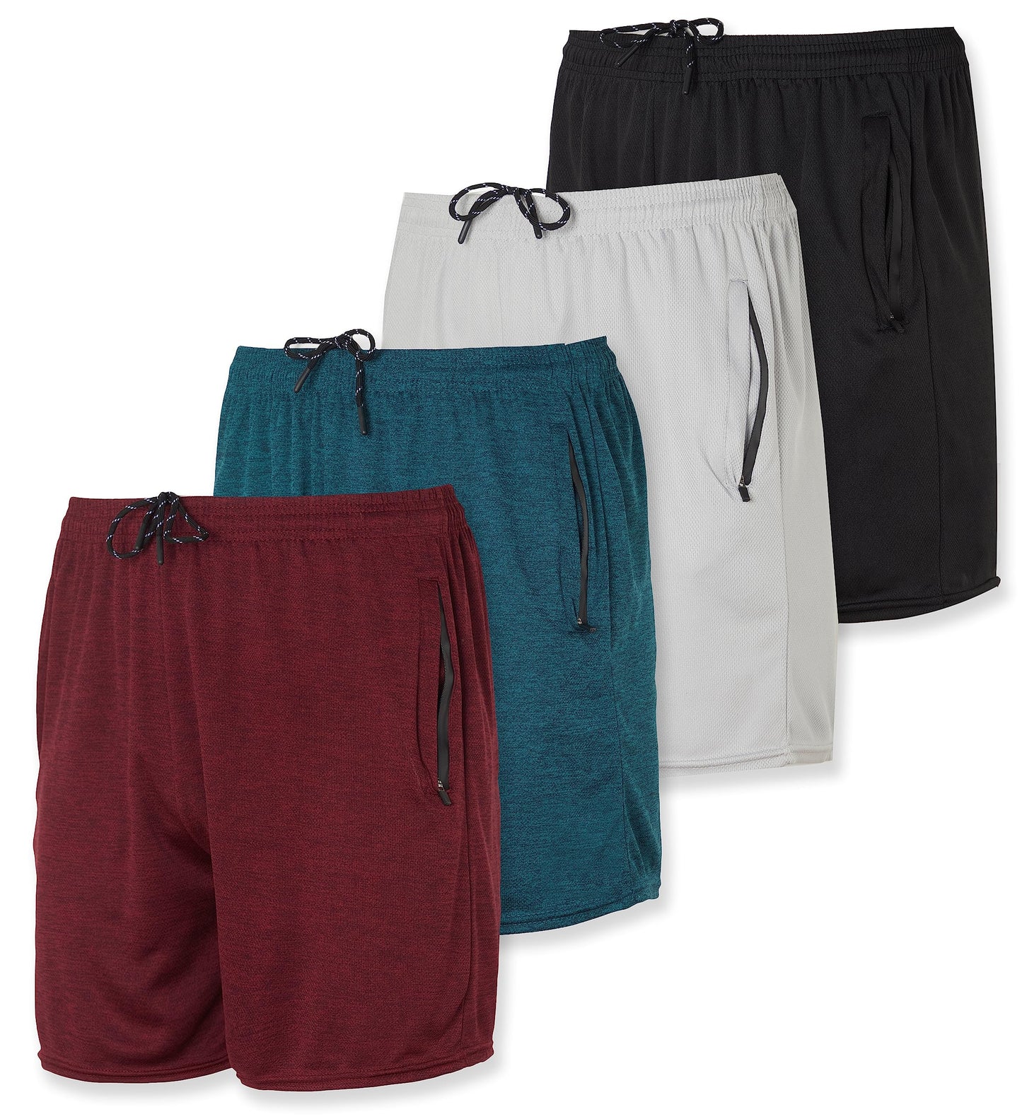 4 Pack: Mens 5 Inch Inseam Quick Dry Fit Running Shorts Zipper Pockets Drawstring Active Athletic Basketball Gym Workout Fitness Summer Training Sport Track Casual Tennis - Set 7 XL